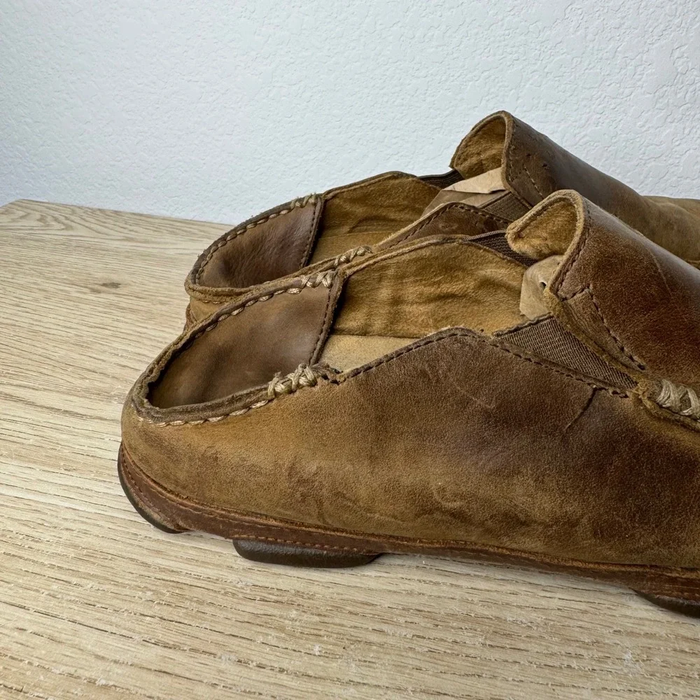 OluKai‎ Moloa Mens Brown Leather Slip On Loafers Drop-In Heel 10128-2733 Size 9